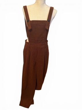 EUC Brown Corduroy Wide-Leg Overalls SHEIN